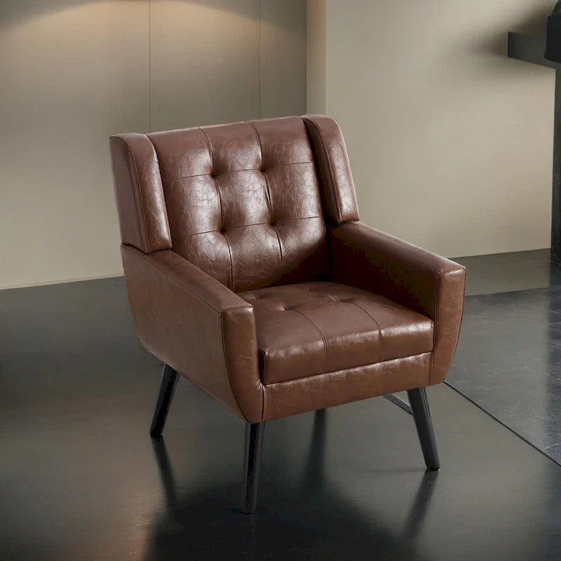 Contemporary Ergonomic Accent Chair in Soft Leather with Black Legs – Ideal for Living Room and Bedroom 22