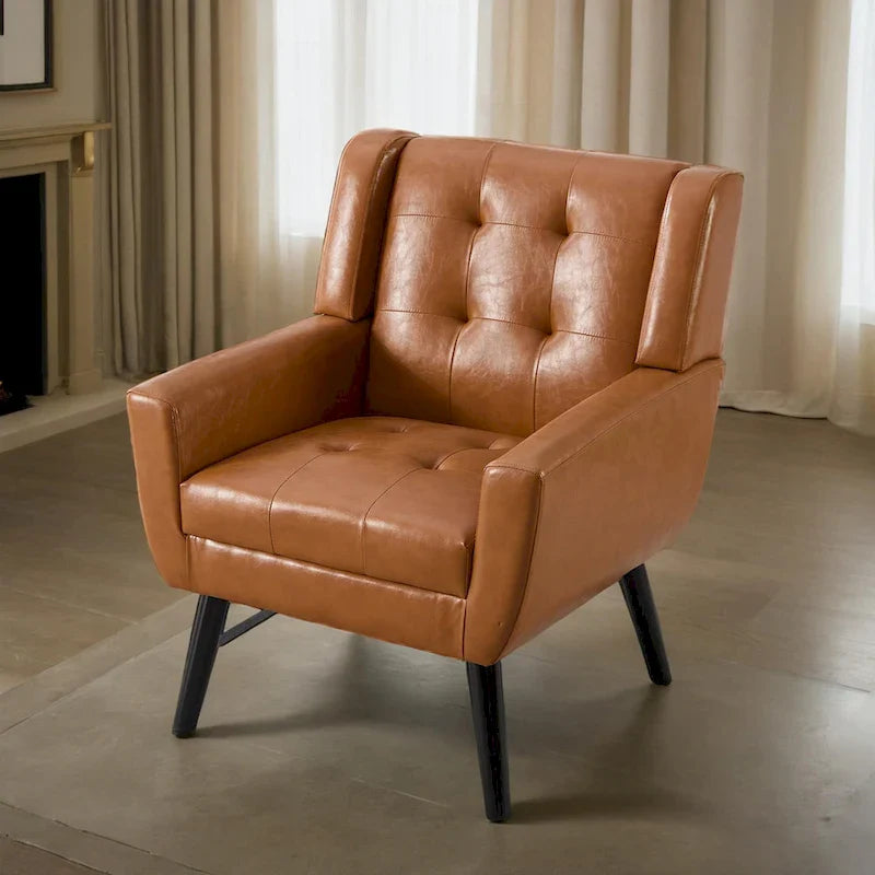 Contemporary Ergonomic Accent Chair in Soft Leather with Black Legs – Ideal for Living Room and Bedroom 28