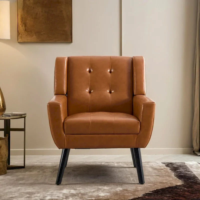Contemporary Ergonomic Accent Chair in Soft Leather with Black Legs – Ideal for Living Room and Bedroom 29