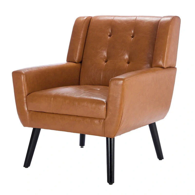 Contemporary Ergonomic Accent Chair in Soft Leather with Black Legs – Ideal for Living Room and Bedroom 32