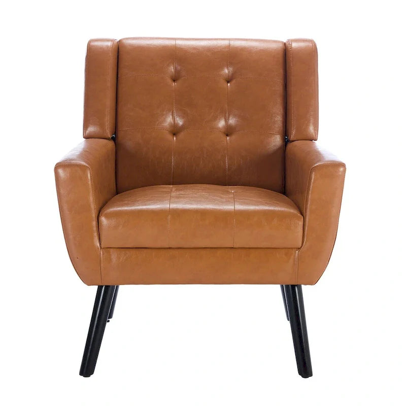 Contemporary Ergonomic Accent Chair in Soft Leather with Black Legs – Ideal for Living Room and Bedroom 33