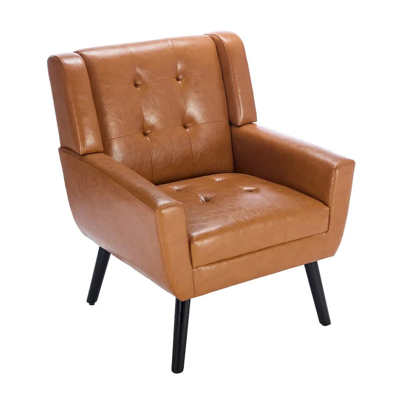 Contemporary Ergonomic Accent Chair in Soft Leather with Black Legs – Ideal for Living Room and Bedroom 34