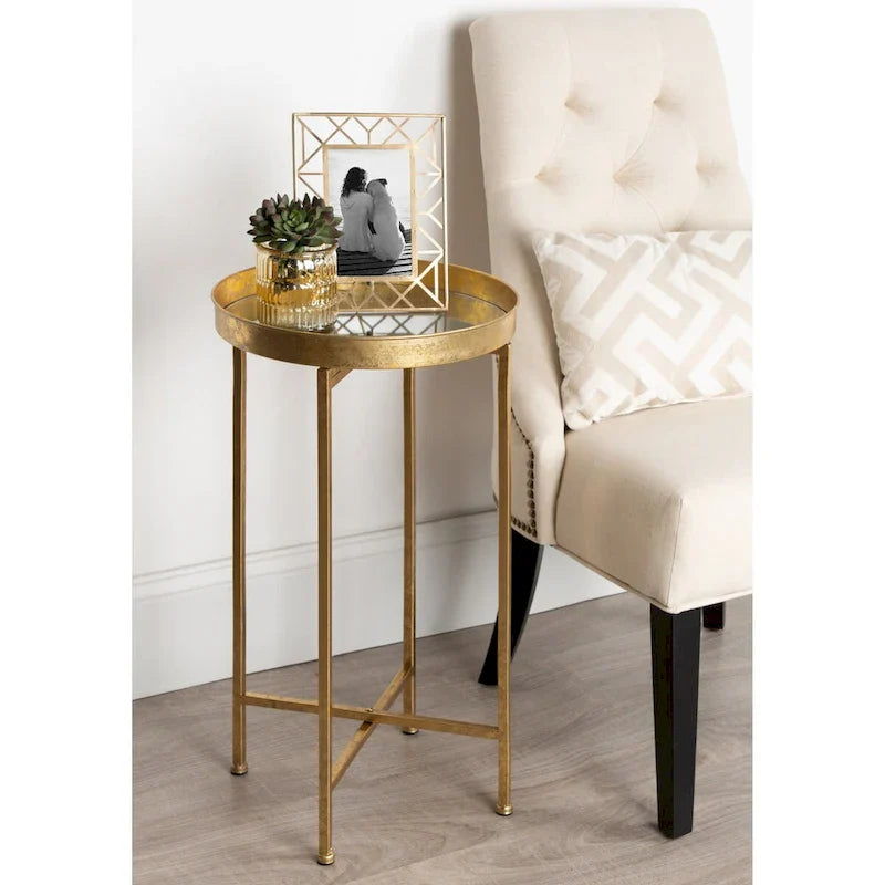 Kate and Laurel Celia Round Metal Folding Accent Table with Tray 1