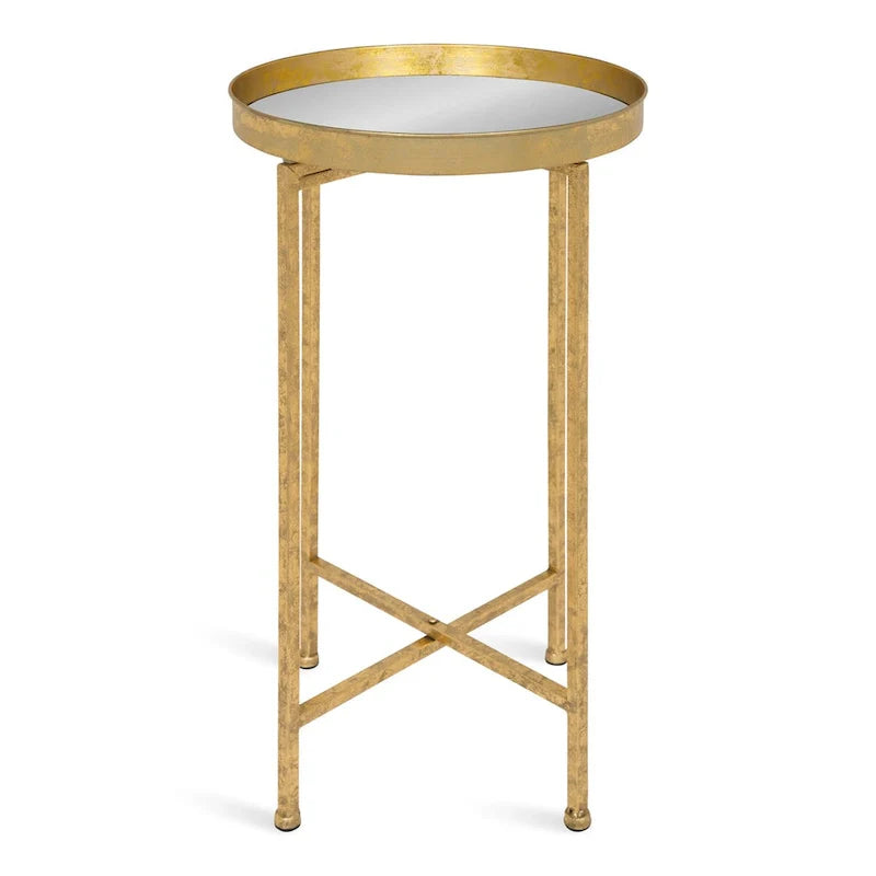 Kate and Laurel Celia Round Metal Folding Accent Table with Tray 12