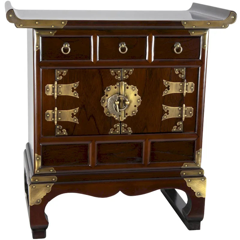 Handcrafted Korean Antique-Style 3-Drawer End Table Cabinet 1