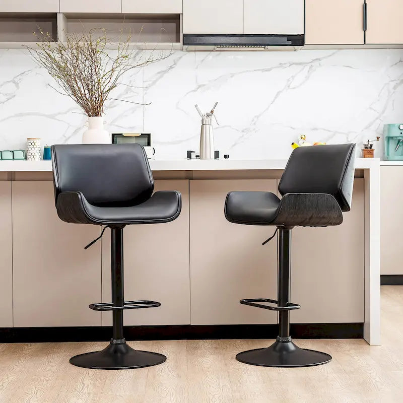 Glitzhome Adjustable Swivel Bar Stool Set with 3 Leatherette Seats for Pub Tables 3