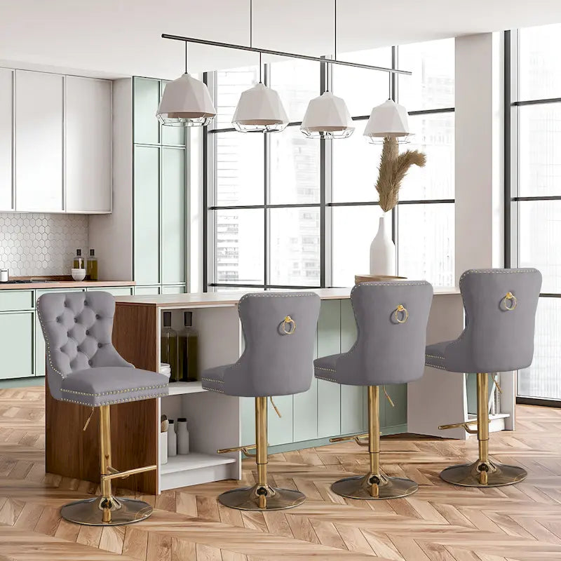 Contemporary Adjustable Thick Upholstered Swivel Counter Bar Stools