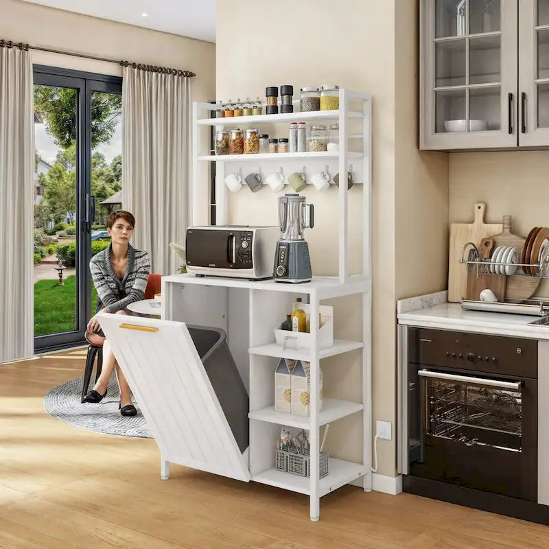 Moasis 6-Tier Kitchen Baker's Rack with Storage Shelves and Trash Can Cabinet Organizer 1