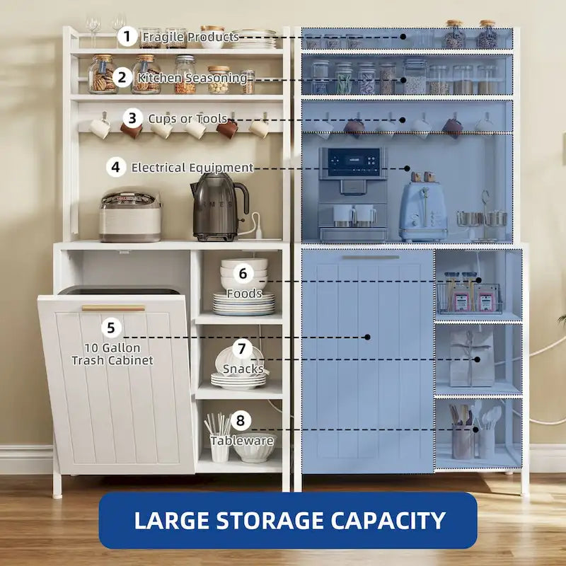 Moasis 6-Tier Kitchen Baker's Rack with Storage Shelves and Trash Can Cabinet Organizer 3