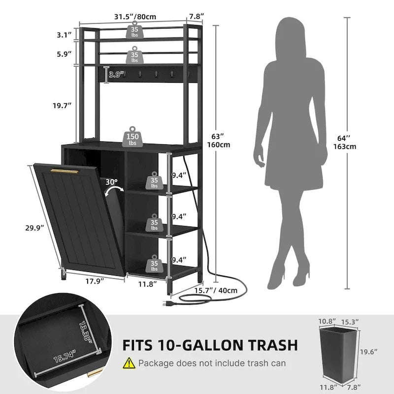 Moasis 6-Tier Kitchen Baker's Rack with Storage Shelves and Trash Can Cabinet Organizer 16