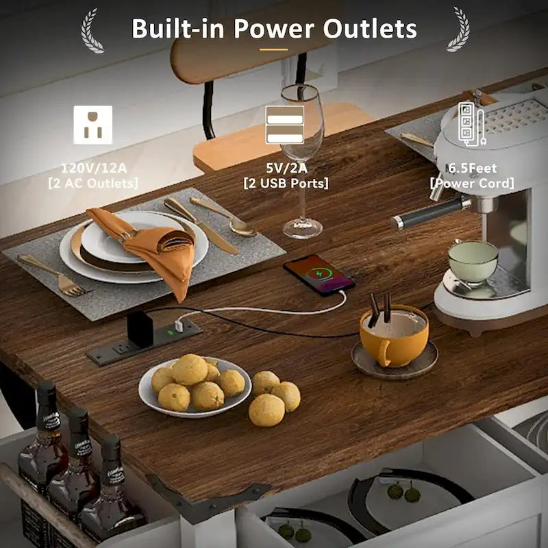 53.7-Inch Farmhouse Kitchen Island with Power Outlet, Featuring 2 Sliding Barn Doors and Drop Leaf Design 5