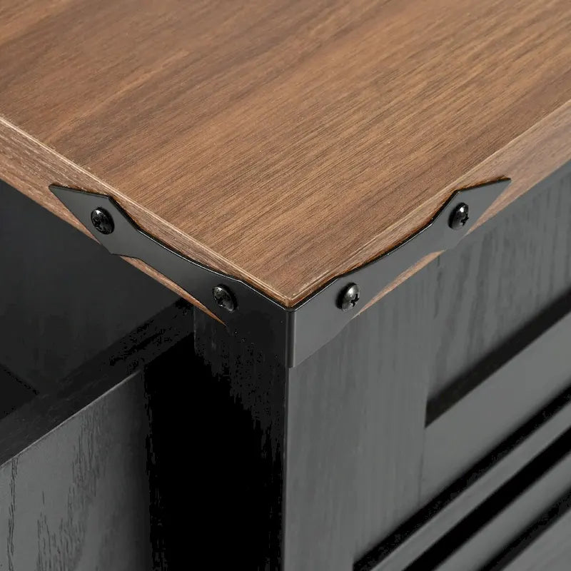 53.7-Inch Farmhouse Kitchen Island with Power Outlet, Featuring 2 Sliding Barn Doors and Drop Leaf Design 19