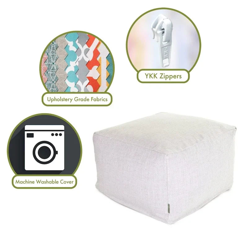 Majestic Home Goods Indoor Wales Poly/Linen Ottoman Pouf - 27" L x 27" W x 17" H 2