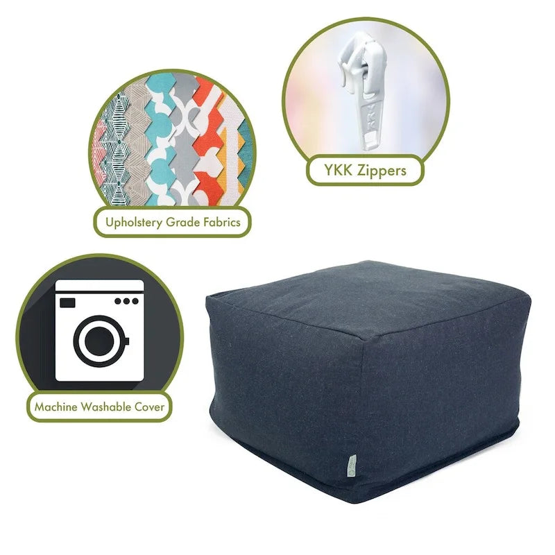Majestic Home Goods Indoor Wales Poly/Linen Ottoman Pouf - 27" L x 27" W x 17" H 11