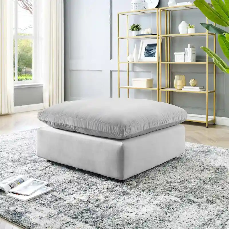 Commix Overstuffed Velvet Ottoman with Down Fill for Enhanced Comfort 35