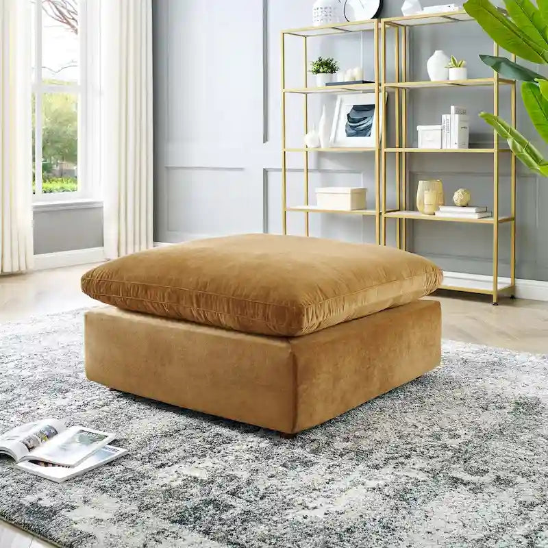 Commix Overstuffed Velvet Ottoman with Down Fill for Enhanced Comfort 36