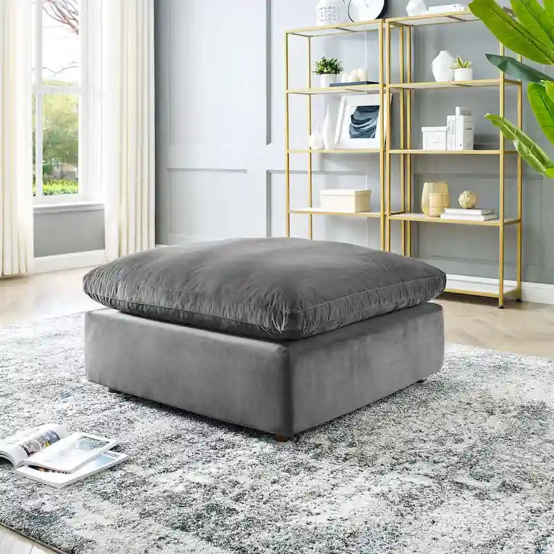Commix Overstuffed Velvet Ottoman with Down Fill for Enhanced Comfort 37