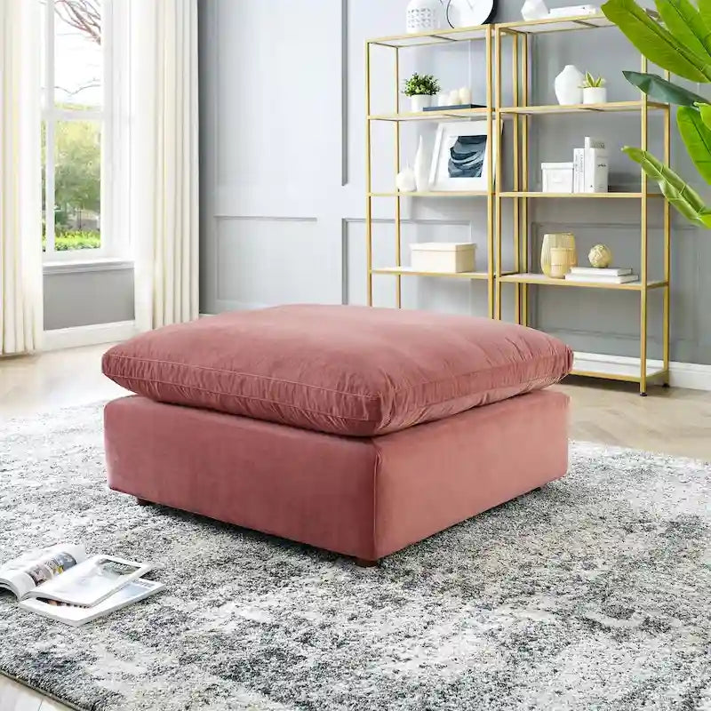Commix Overstuffed Velvet Ottoman with Down Fill for Enhanced Comfort 38