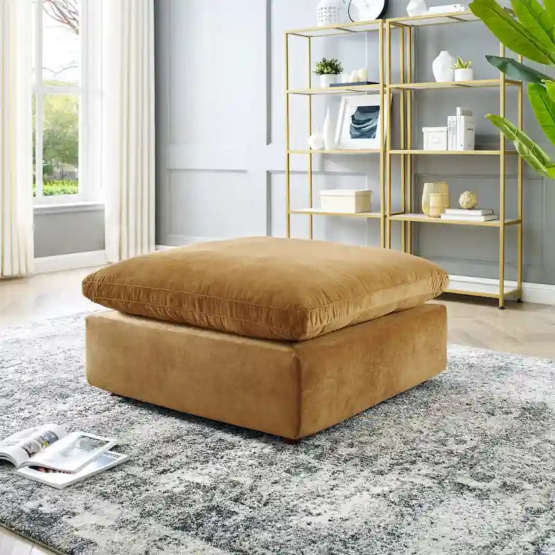 Commix Overstuffed Velvet Ottoman with Down Fill for Enhanced Comfort 1
