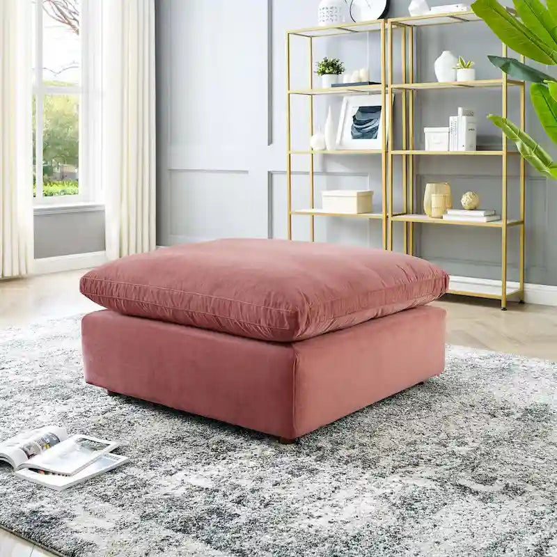 Commix Overstuffed Velvet Ottoman with Down Fill for Enhanced Comfort 2