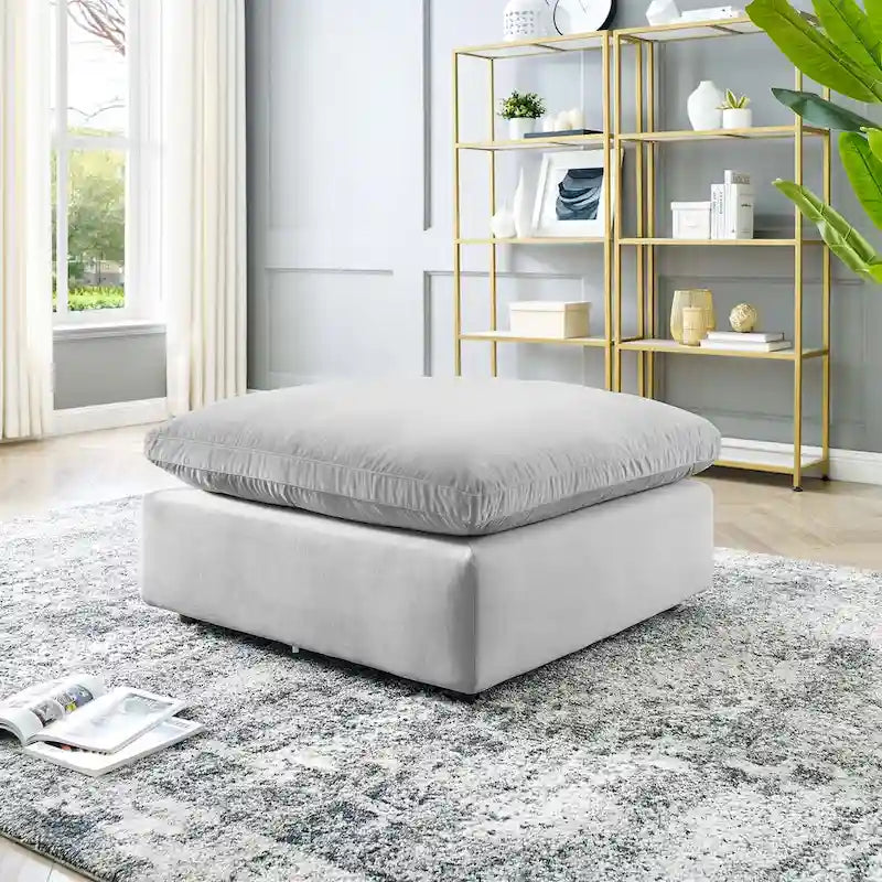 Commix Overstuffed Velvet Ottoman with Down Fill for Enhanced Comfort 4