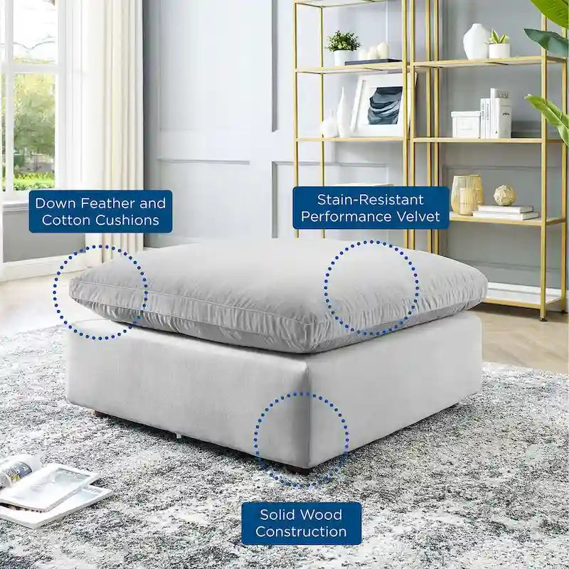 Commix Overstuffed Velvet Ottoman with Down Fill for Enhanced Comfort 9
