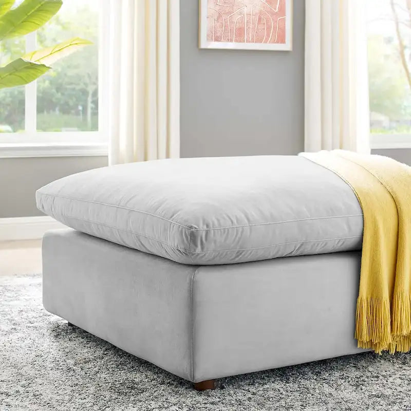Commix Overstuffed Velvet Ottoman with Down Fill for Enhanced Comfort 10