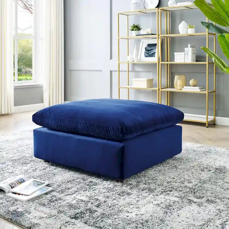 Commix Overstuffed Velvet Ottoman with Down Fill for Enhanced Comfort 11