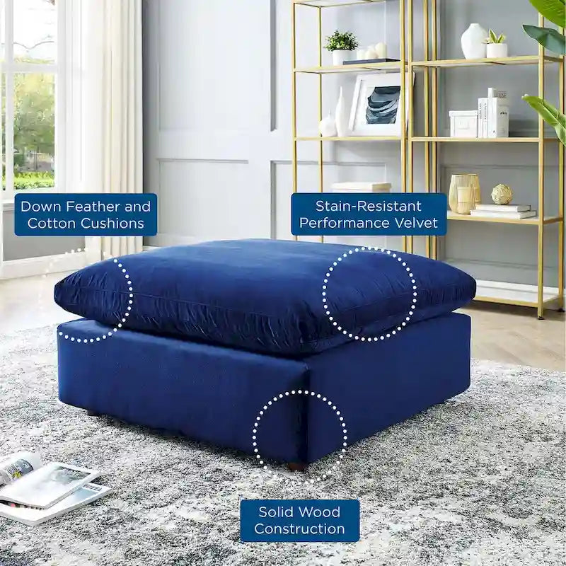 Commix Overstuffed Velvet Ottoman with Down Fill for Enhanced Comfort 16