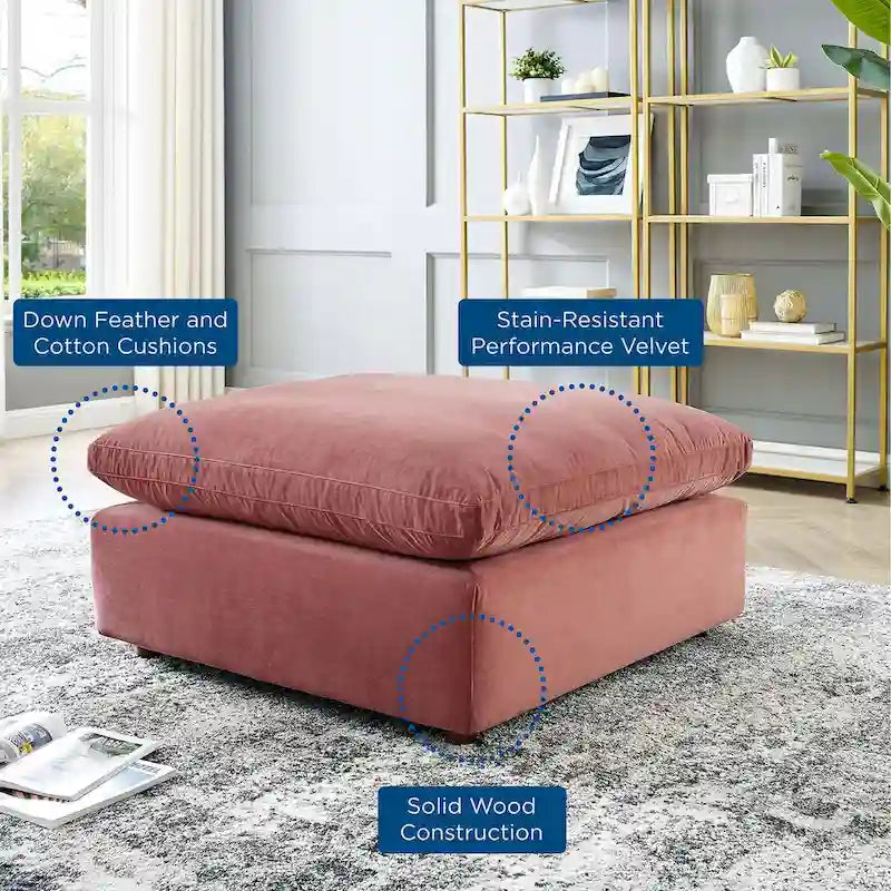 Commix Overstuffed Velvet Ottoman with Down Fill for Enhanced Comfort 28