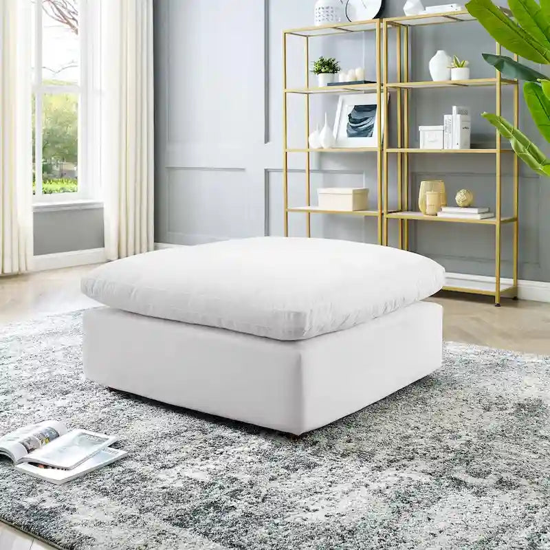 Commix Overstuffed Velvet Ottoman with Down Fill for Enhanced Comfort 30