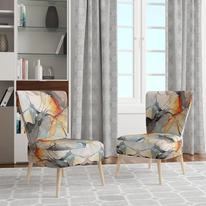 Designart Marble Serenity Gray Watercolor Waves Upholstered Accent Chair with Abstract Shapes 2