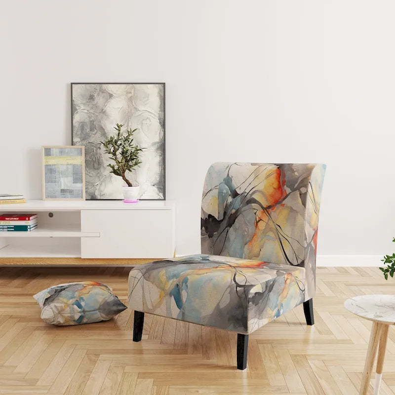 Designart Marble Serenity Gray Watercolor Waves Upholstered Accent Chair with Abstract Shapes 3