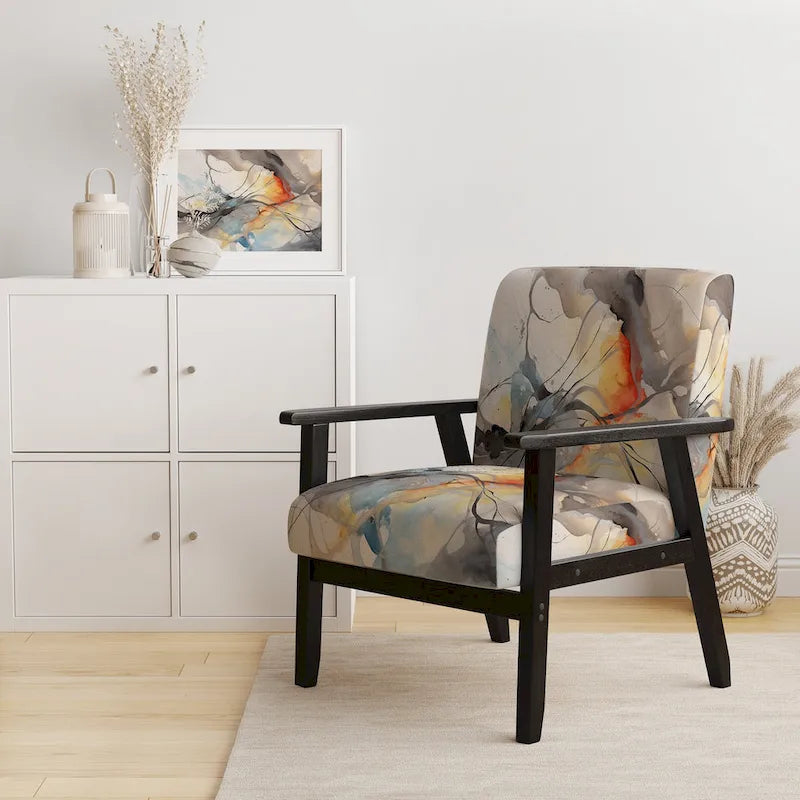 Designart Marble Serenity Gray Watercolor Waves Upholstered Accent Chair with Abstract Shapes 4