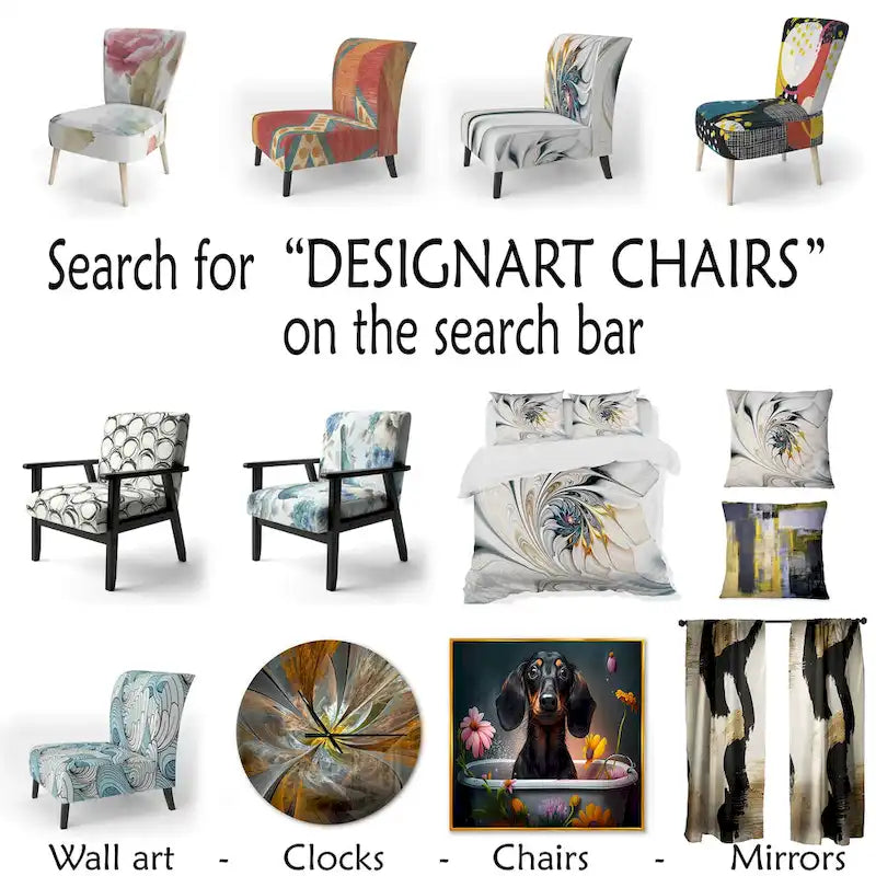 Designart Marble Serenity Gray Watercolor Waves Upholstered Accent Chair with Abstract Shapes 6