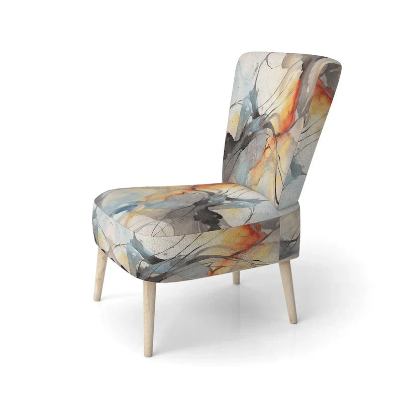 Designart Marble Serenity Gray Watercolor Waves Upholstered Accent Chair with Abstract Shapes 9