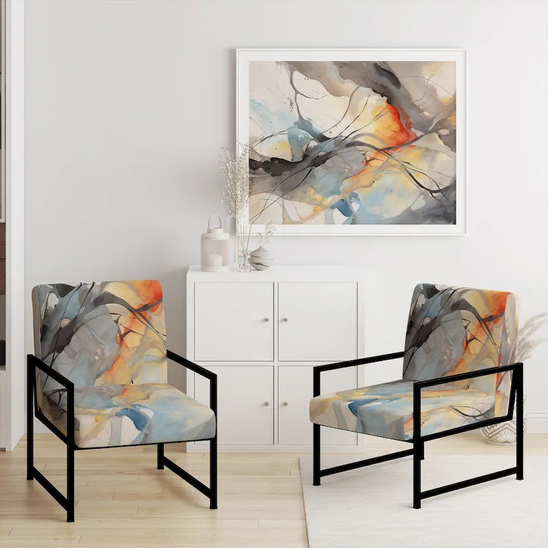 Designart Marble Serenity Gray Watercolor Waves Upholstered Accent Chair with Abstract Shapes 12
