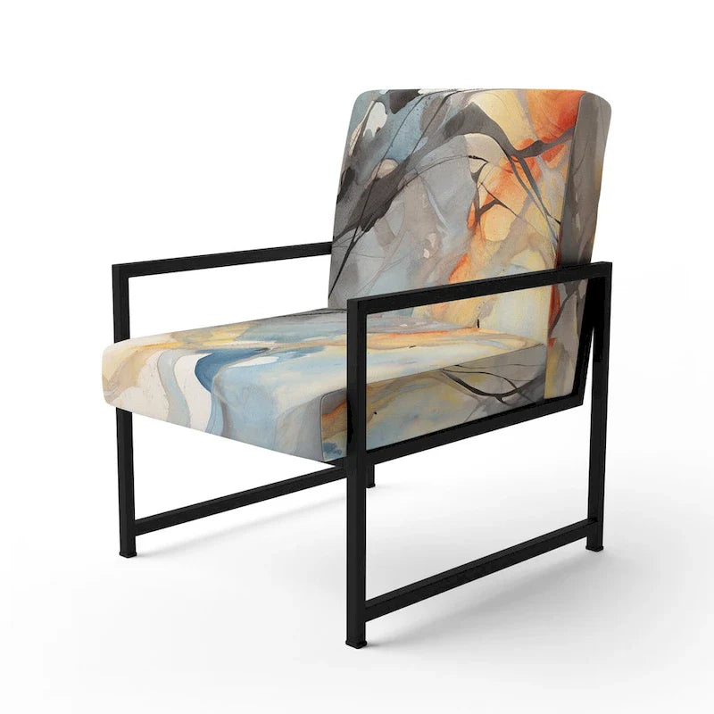 Designart Marble Serenity Gray Watercolor Waves Upholstered Accent Chair with Abstract Shapes 13