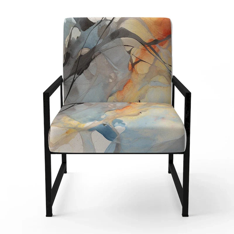 Designart Marble Serenity Gray Watercolor Waves Upholstered Accent Chair with Abstract Shapes 14