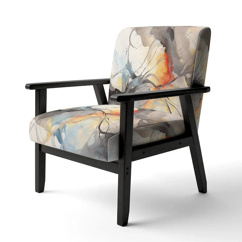 Designart Marble Serenity Gray Watercolor Waves Upholstered Accent Chair with Abstract Shapes 17