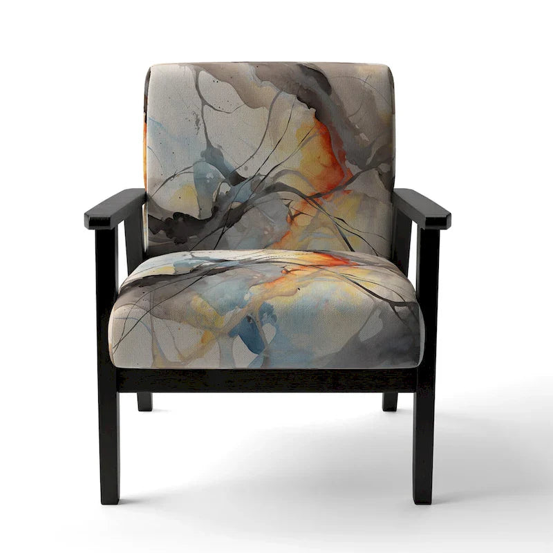 Designart Marble Serenity Gray Watercolor Waves Upholstered Accent Chair with Abstract Shapes 18