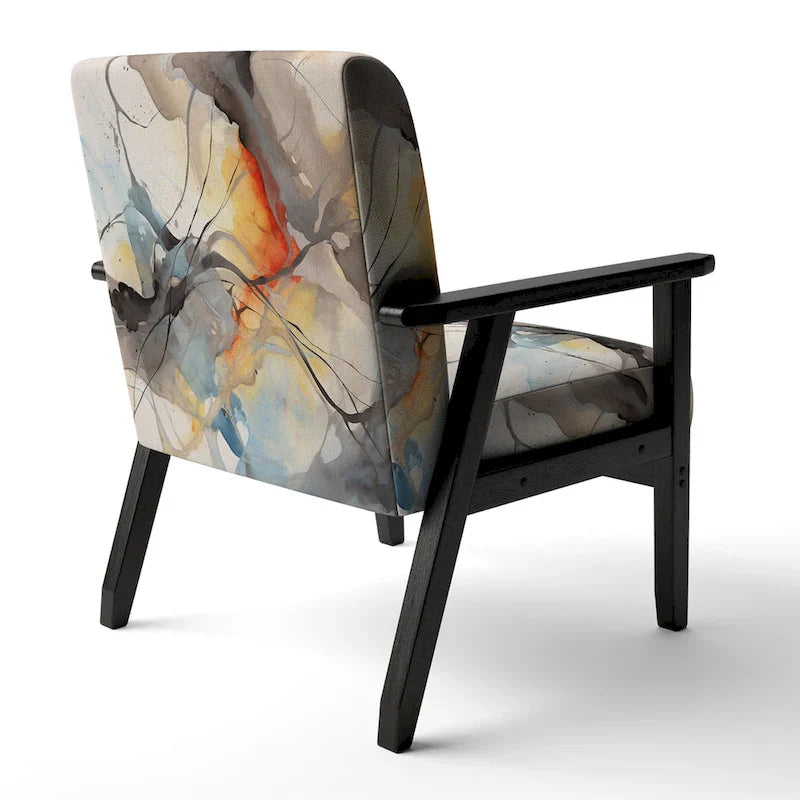 Designart Marble Serenity Gray Watercolor Waves Upholstered Accent Chair with Abstract Shapes 19