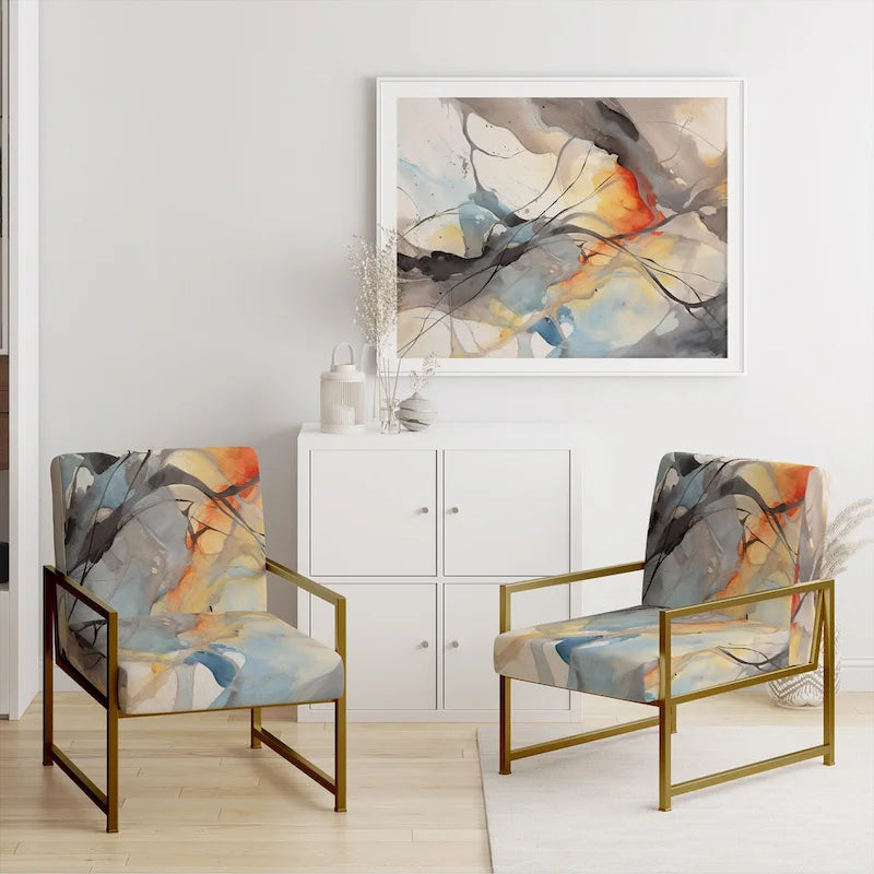 Designart Marble Serenity Gray Watercolor Waves Upholstered Accent Chair with Abstract Shapes 20