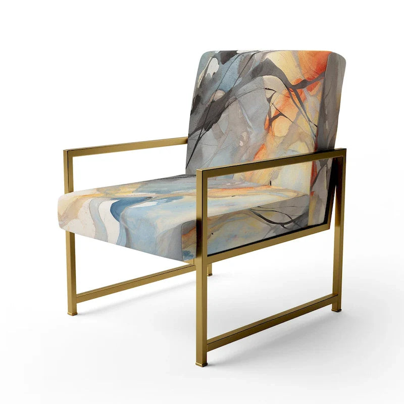 Designart Marble Serenity Gray Watercolor Waves Upholstered Accent Chair with Abstract Shapes 21