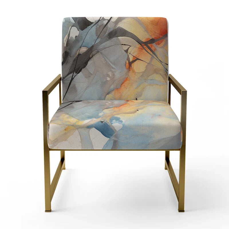 Designart Marble Serenity Gray Watercolor Waves Upholstered Accent Chair with Abstract Shapes 22