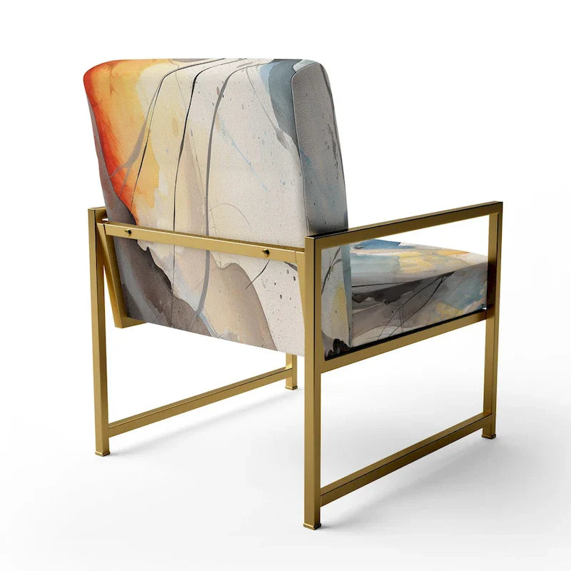 Designart Marble Serenity Gray Watercolor Waves Upholstered Accent Chair with Abstract Shapes 23
