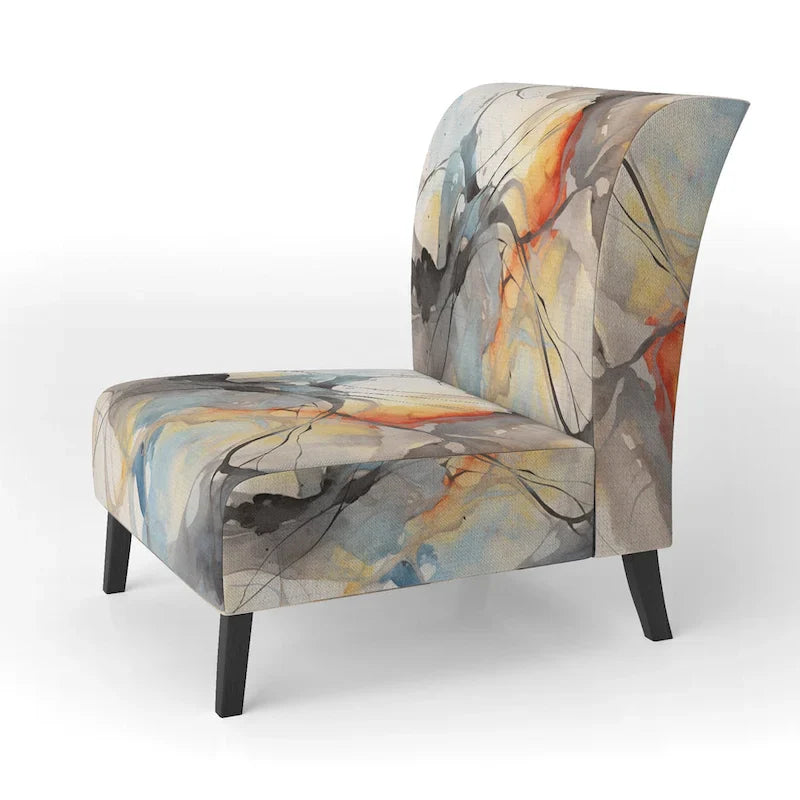 Designart Marble Serenity Gray Watercolor Waves Upholstered Accent Chair with Abstract Shapes 24