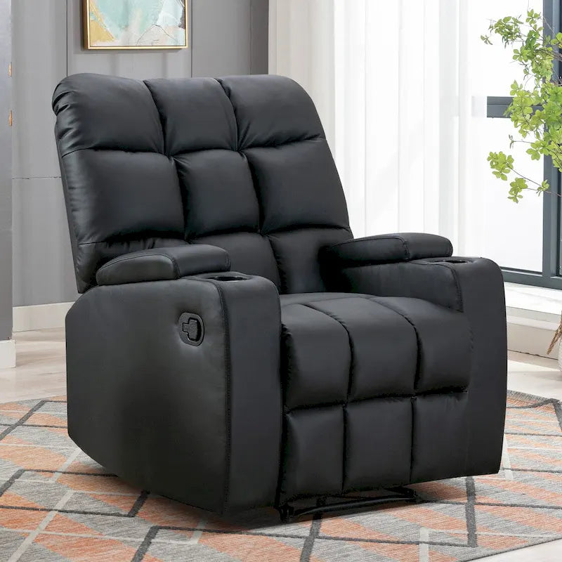 Manual Rocking Recliner Chair Featuring Massage Function and Cup Holders 7