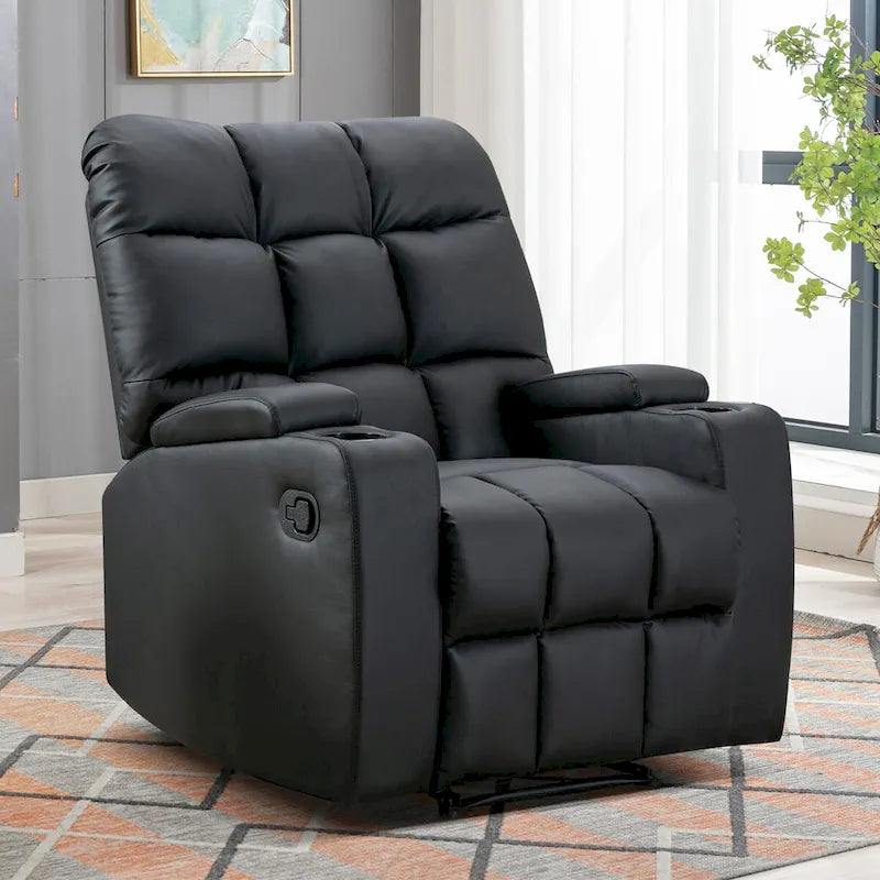 Manual Rocking Recliner Chair Featuring Massage Function and Cup Holders 1