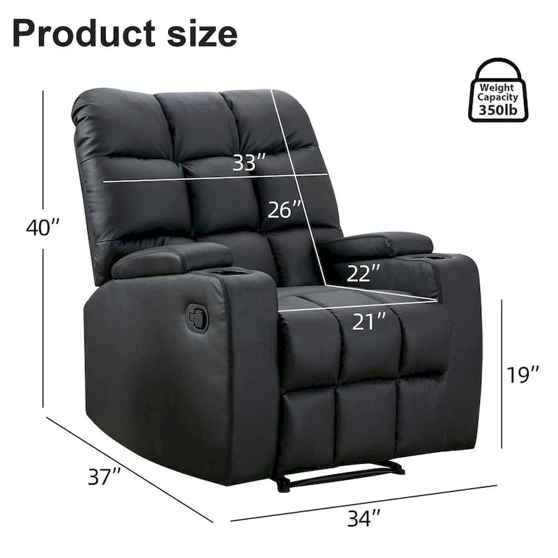 Manual Rocking Recliner Chair Featuring Massage Function and Cup Holders 3